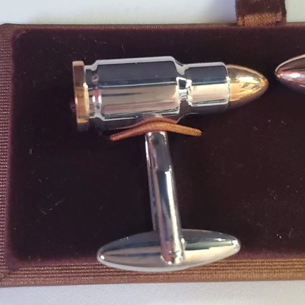 Bullet Shell Novelty Cufflinks Silver Gold Two Tone Ammo Casing Hunting Gift